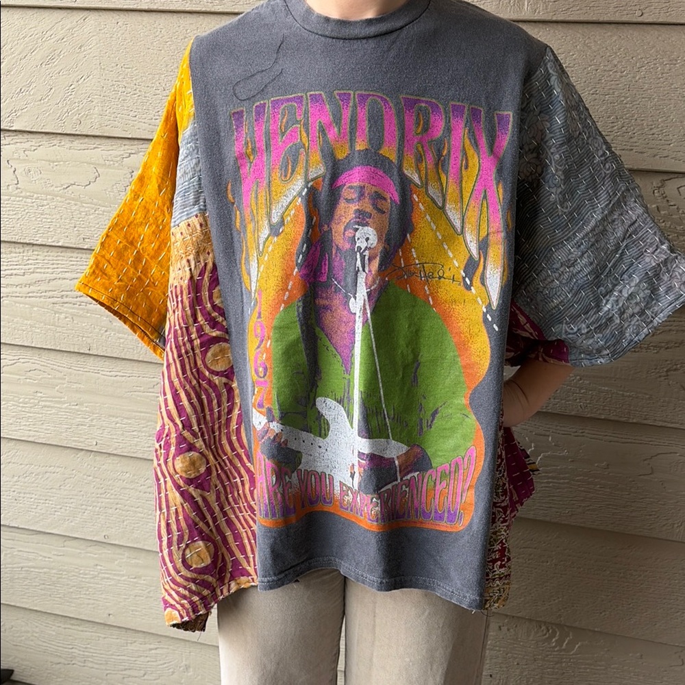 Hendrix Patchwork Graphic Tee - Gray and Multicol… - image 1